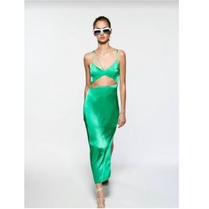 ZARA - GREEN asymmetric satin effect dress
